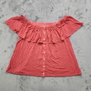 American Eagle Top Womens L Pink Coral AE Soft & Sexy Slub Off Shoulder Stretch